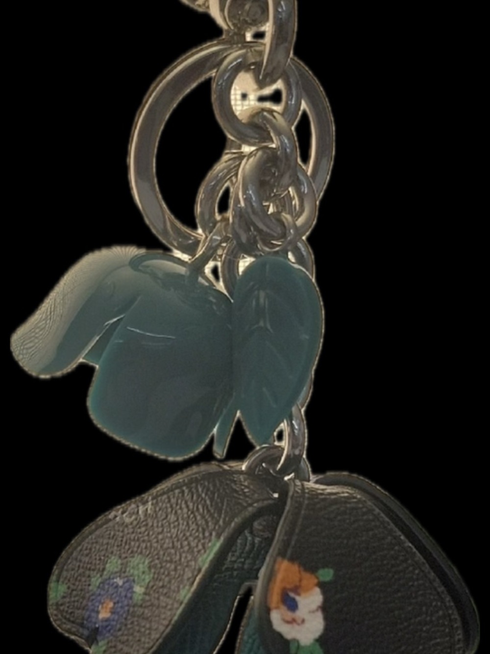 Coach Floral Resin and Coated Canvas Tea Rose Bag Charm, green and floral colors